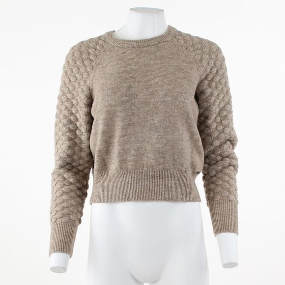 DKNY Women's Long Sleeve Crewneck Pom Pom Sleeve Sweater in Brown - Picture 2 of 5